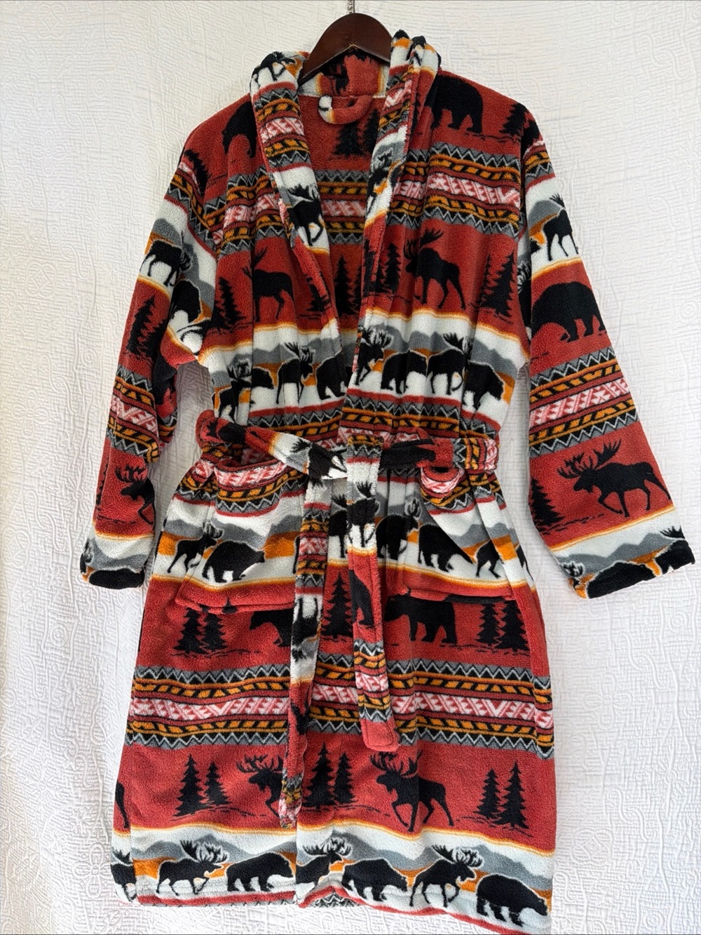 Earth Ragz Plush Fleece Robe Mens Large Bear Moose Western Cabin Cottage Lounge